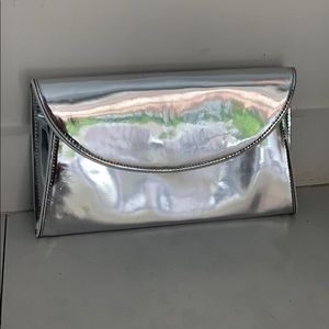 DVF Uptown Leather Silver Metallic Clutch
